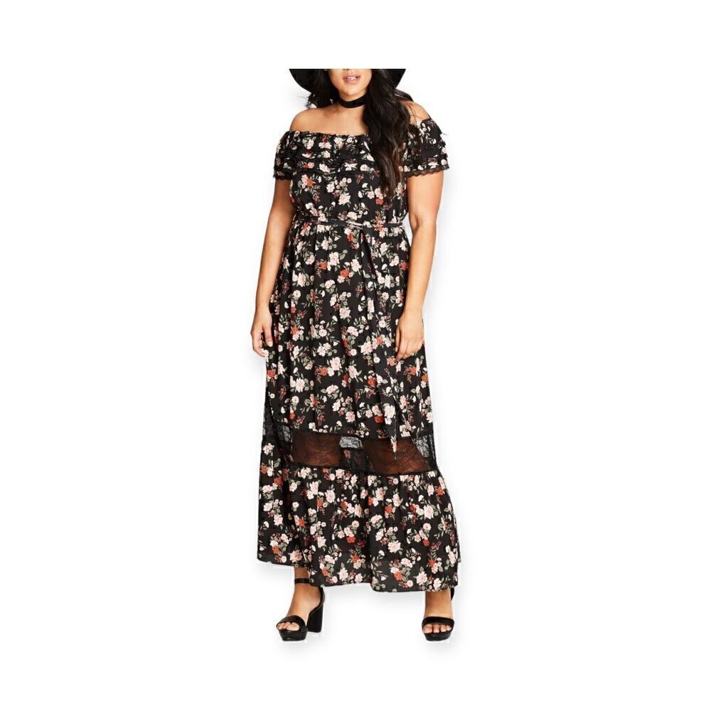City Chic Free Love Floral Maxi dress, lace trim Plus Size 16/S, New with tag